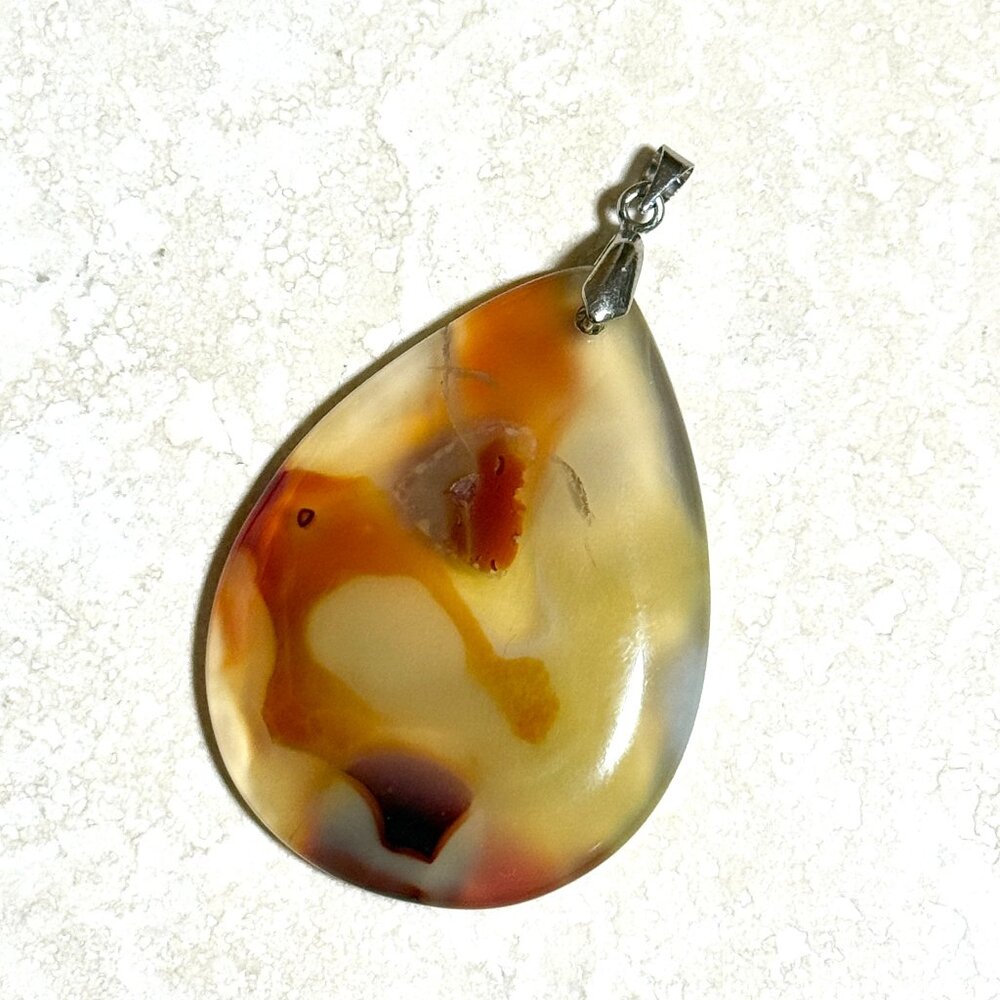 Genuine Orange Yellow Waterdrop Agate Pendant, Large Natural Gemstone Pendant